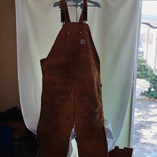 Well Used Carhartt Brown Canvas Bib Overalls 48x32 with Adjustable RN14806