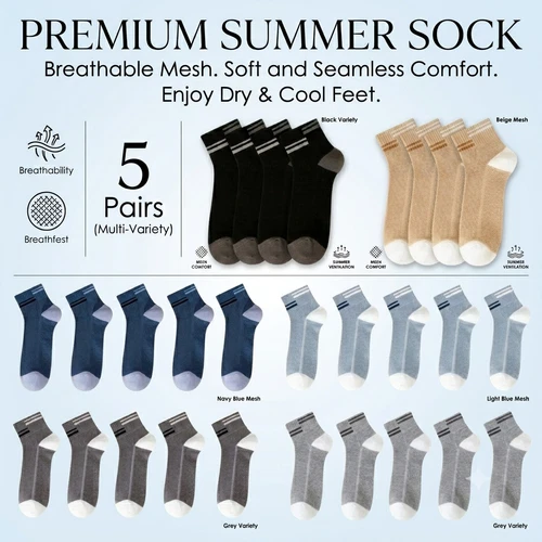 5 Pairs Trainer Socks Mens Cotton Ankle Liner Summer Cool Low Cut Sports 6-11 UK