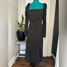 NWT Lulus Charmed and Classy Black Polka Dot Long Sleeve Midi Dress small