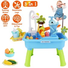 Kids Water Table Kitchen Play Sink Toys Set with Electric Faucet for Boys Girls