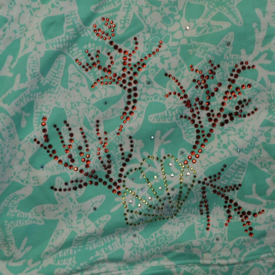 Chaqueta Quacker Factory para mujer M Aqua Sea estrás manga corta cremallera sudadera con capucha Foto 4 de 4