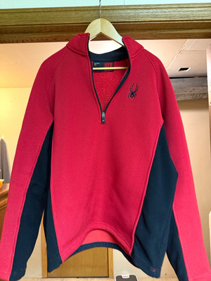 Spyder Men's XL Red/Black 1/4 Zip Mock Neck Fleece Pullover Ski Top