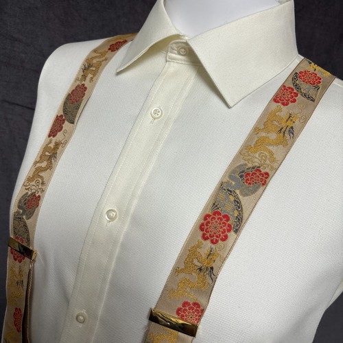 Vintage Trafalgar Suspenders Limited Edition Silk Chinese Dragon Gold Red Braces