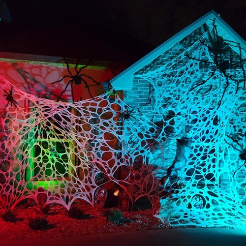 Spider Webs with 49in Spider Halloween Yard Decorations Stretchy Webs 450 Sqft - Picture 10 of 10