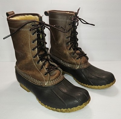 LL Bean Men's Bean Boots 10  Shearling Lined Foldover Duck Boots Brown 8 M