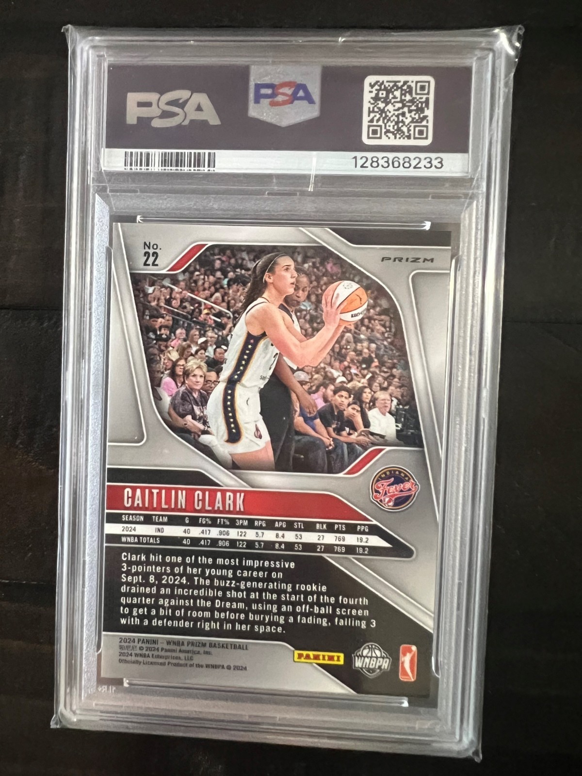 2024 Panini Prizm WNBA #22 Caitlin Clark Orange Ice Prizm Rookie RC PSA 9 Card view 2