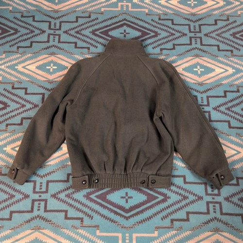 Vintage Lands End Jacket Men's Small Green Wool Bomber Leather Trim USA 80s 90s image 2