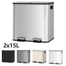 Pattumiera Raccolta Differenziata 2x15L Acciaio 2 Spazi Bidone Spazzatura Pedale