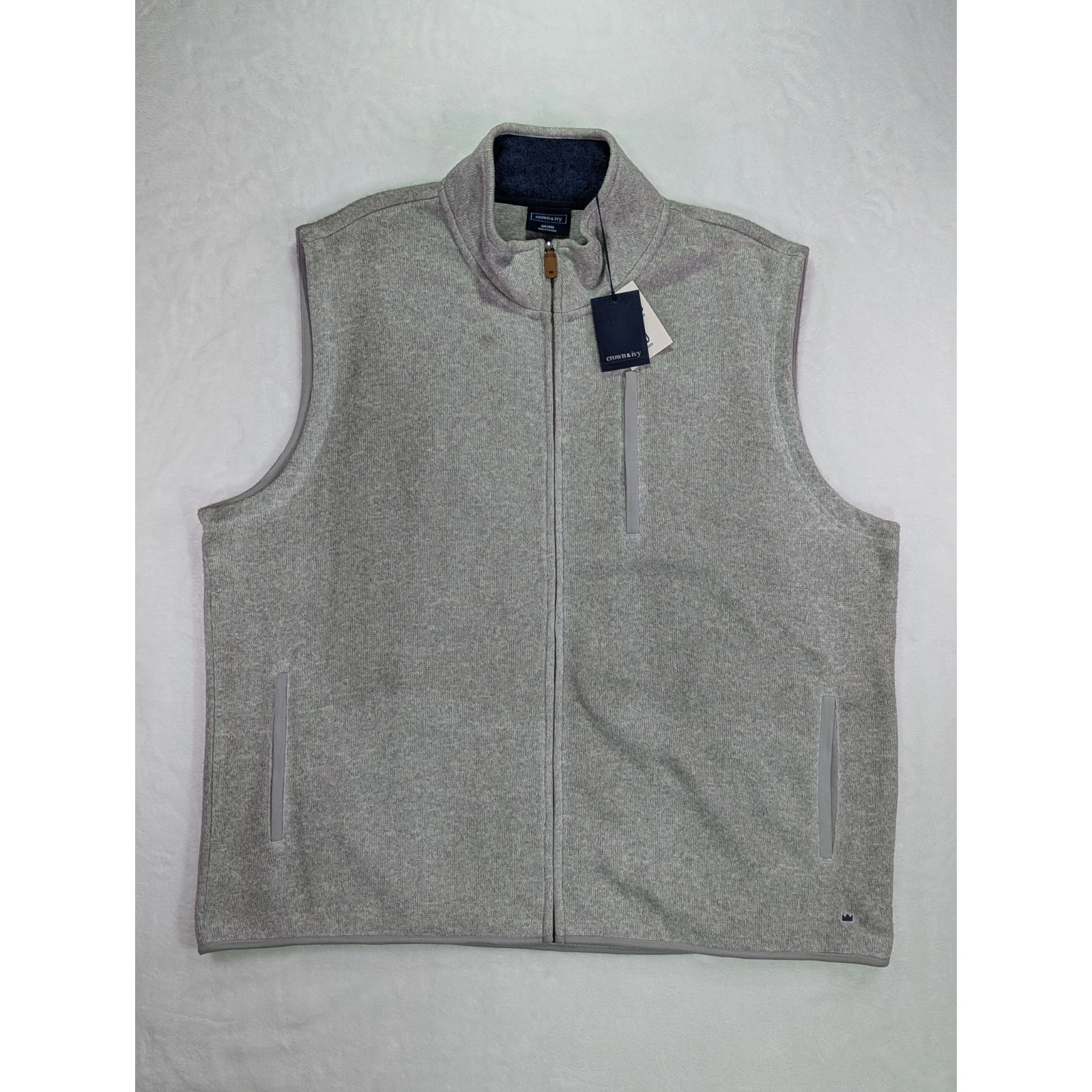 Crown & Ivy Size XXL Eel Gray Heathered Warming Full-Zip Sweater & Fleece Vest