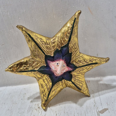 Vintage Painted Paper Machine/Composition Christmas Tree Star Topper Unique Odd