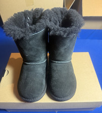 UGG Bailey Bow Black Suede Shearling Lined Mid-Calf Snow Boots child US 8