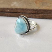 Natural Larimar Gemstone Ring 925 Sterling Silver Wedding Gift Ring PG8503