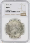 1923 NGC MS64 S$1 Philadelphia Mint Peace Silver Dollar No Reserve