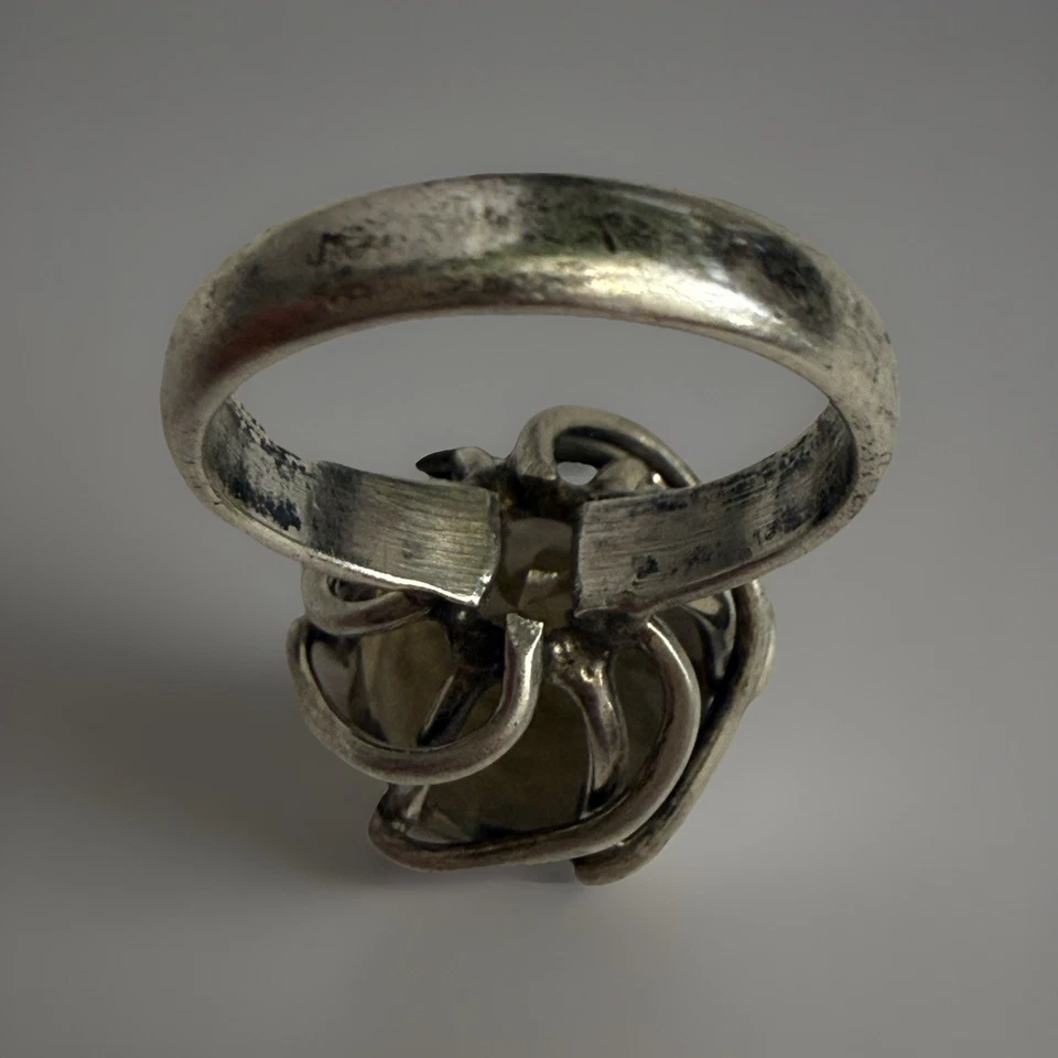 Anillo de cuarzo ahumado vintage Taxco GT-25 plata esterlina renacimiento victoriano México Foto 3 de 4