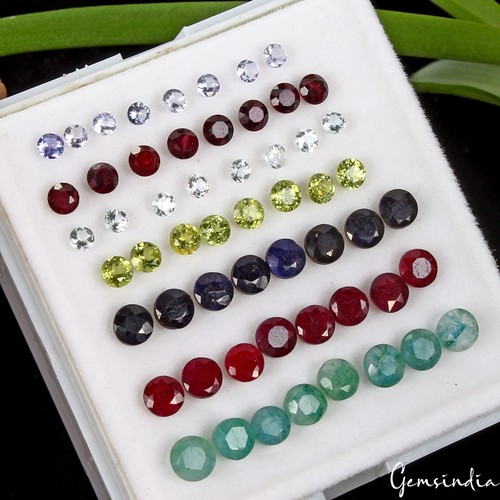 56Pcs Estate Genuine Semi Precious Loose Round Cut Multi Gemstone Lot Collection - Picture 7 of 8
