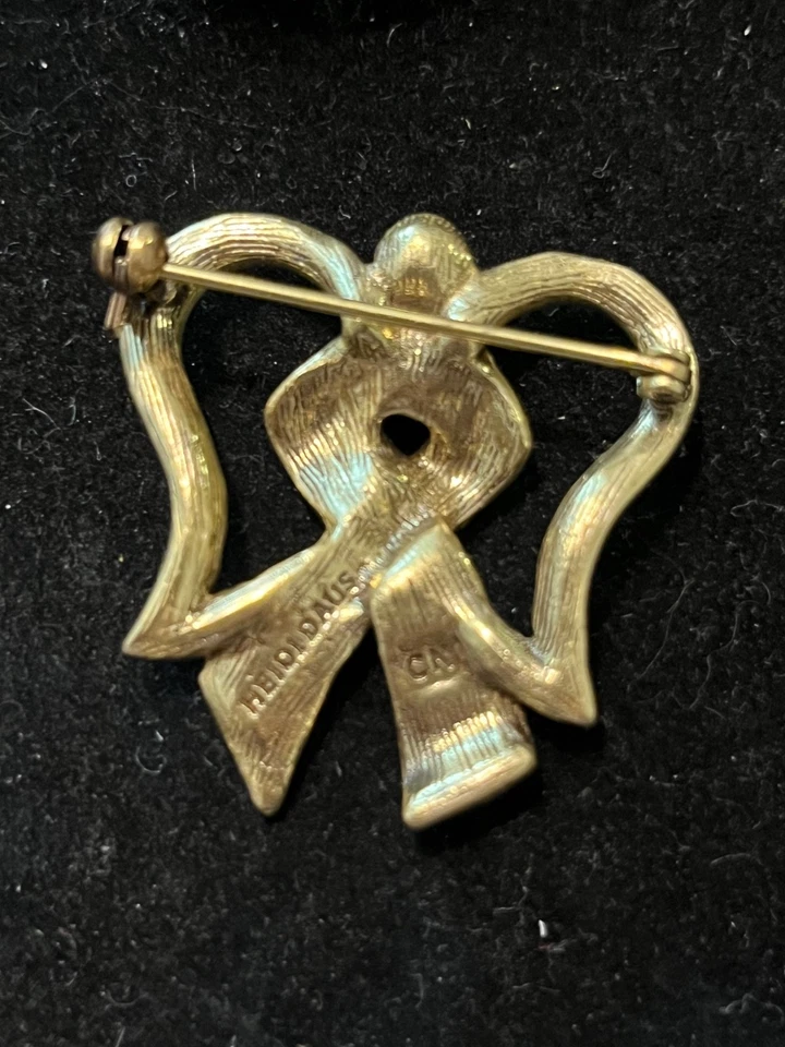 Vintage Signed Heidi Daus Christmas Angel Awareness Yellow Tone Crystal Brooch - Image 2 of 4