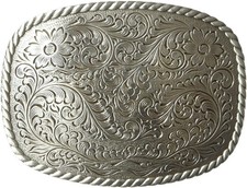 Nocona Mens Rounded Square Floral Engraved Western Style Belt Buckle Silver 