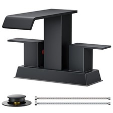 Square Waterfall Matte Black Bathroom Faucets 3 or 2 Hole for 4 Inch Centerse...