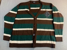 Boohoo MAN Men's Oversized Striped Knitted Cardigan With Badge Brown Green White