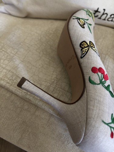 Difficile da trovare - NUOVE SCARPE DÉCOLLETÉ ANN TAYLOR IN LINO NATURALE RICAMATE FLOREALI 6,5 - Foto 17 di 22