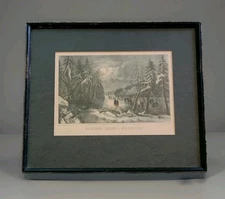 Vtg Framed Currier & Ives Skating Scene Moonlight Org Lithograph