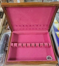Flatware Silverware Wooden Chest AntiTarnish Red Felt Lining Box