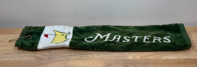 Vintage Masters Golf Towel Green White Tri Fold Grommet Hook Made in USA Logo