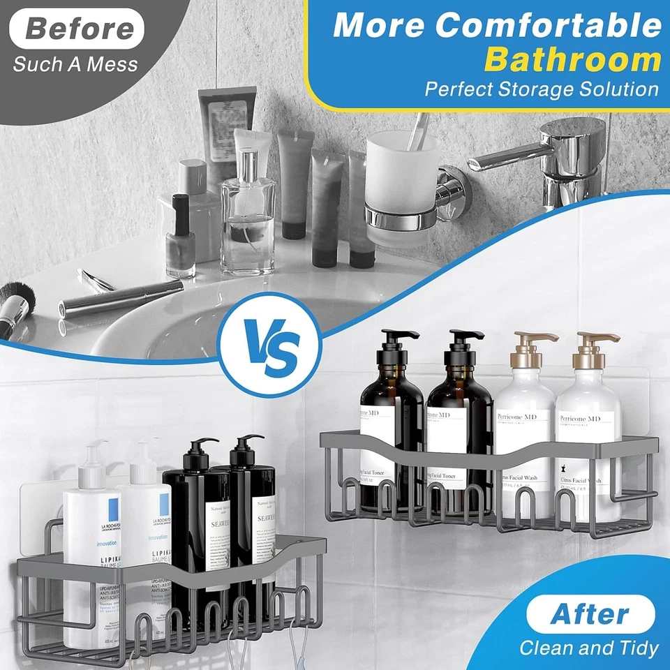 5PackRustproof Stainless Steel Shower Caddy–No Drill Adhesive Bathroom Organizer - Image 3 of 4