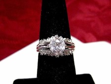 925 STERLING SILVER ROUND CRYSTAL STONE WITH ACCENTS ENGAGEMENT RING SIZE 6.25
