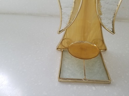 Buntglas Gold & Klar Engel Windlicht Teelicht Kerzenhalter mit Heiligenschein 7 x 3 - Bild 7 von 8