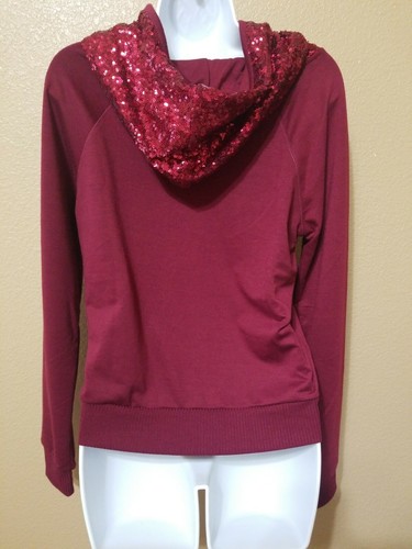 Self Esteem Burgundy Cropped Hoodie with Sequined Hood Size Medium New w/Tags - Picture 3 of 8