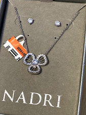 Nadri Necklace Stud Earrings Set Crystal/CZ Flower NWT NIB 60 Silver-Tone