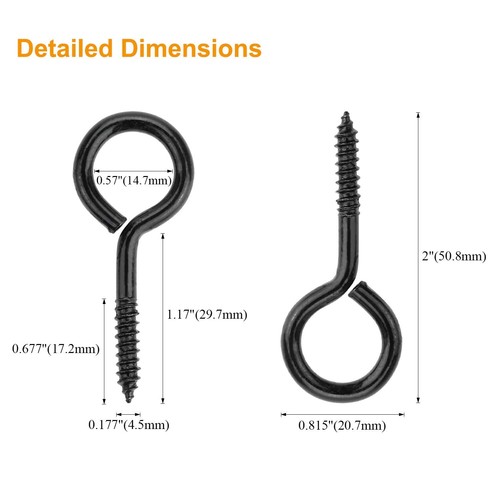 40 Pieces 2 inch Screw Eyes, Black Zinc Plated Steel Screw Eyes, Self Tapping sc - Picture 4 of 14
