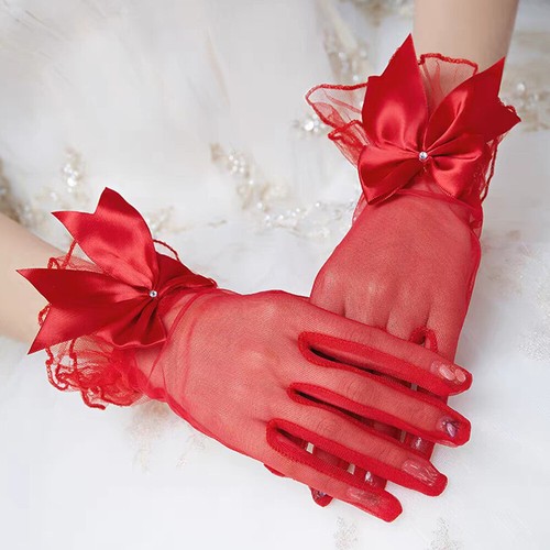 Sexy Lace Wrist Length Sunscreen Gloves w/ Ruffle Bride Wedding Prom Anti UV - Picture 16 of 21