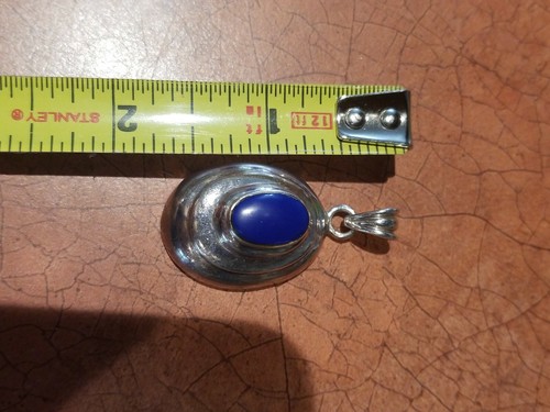 Oval Sterling Silver Ridged Large Lapis Lazuli Pendant & Large Bail - Picture 4 of 6