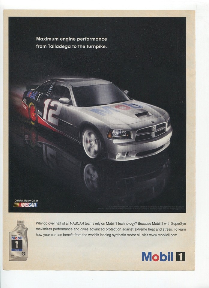 Print Ad Mobil 1 Motor Oil NASCAR From Talladega 2007 Magazine