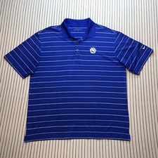 1278 Nike Golf Polo Shirt Men's Size L Dri-Fit Striped Casual Short Sleeve BLUE