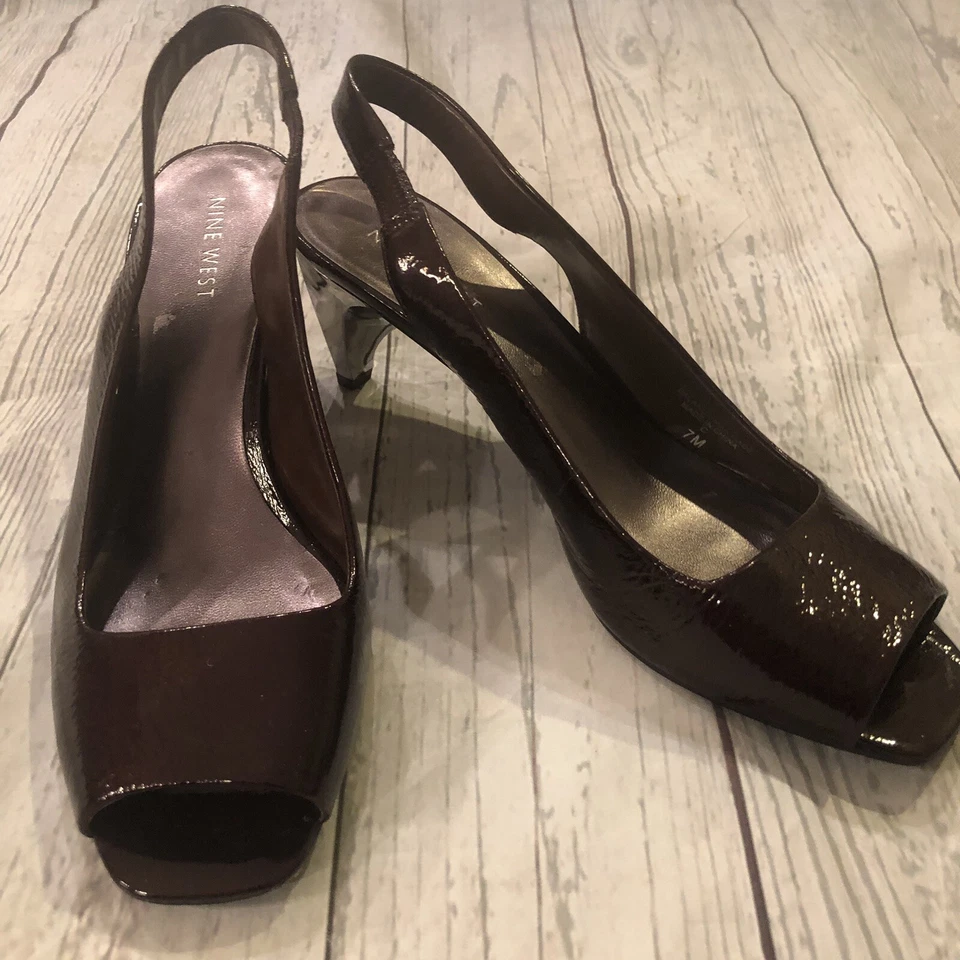 Zapatos de salón Nine West Maude con cordones punta abierta cuadrada tacón de gatito 7M rojo borgoña Foto 2 de 4