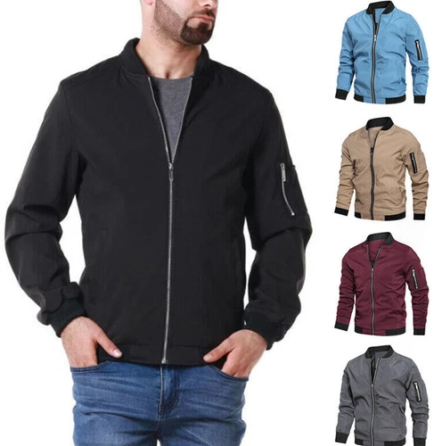 NEU Herren Full Zip Bomber Jacke Leicht Windjacke Freizeit Frühling Herbst Dünn - Bild 4 von 21