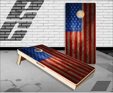 American Flag Barn Wood Dark Cornhole Boards Bean Bag Toss Game