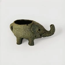 Studio Art Pottery Hand Made Grayish Green Elephant Planter