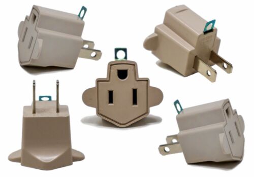 10 Pack 3 to 2 prong AC Polarized Grounding Power Plug Adapter ETL RATED BEIGE - Picture 2 of 7