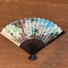 Vintage Wooden Paper Hand Fans Fold Up 1940-1950s China Black Ivory