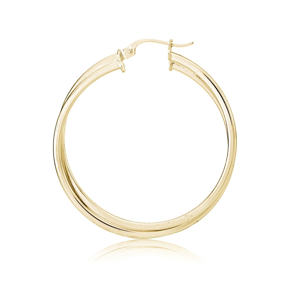 Gold Flash Sterling Silver Square-Tube Double Twisted Round Hoop Earrings