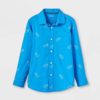 Cat & Jack Boys Long Sleeve Shirt Blue Bear Pattern Button Various Sizes A3011