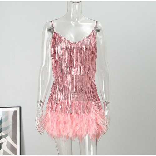Women's Girls Sequins Tassels Flapper Dress 1920s Gatsby Cocktail Dance Dress - Foto 5 di 19