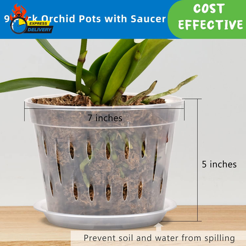 9 Pack 7 Inches Orchid Pots for Repotting, Clear Orchid Pot with Holes and Sauce - Picture 6 of 12