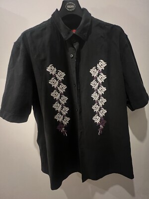 SS23 Supreme Needlepoint S/S Shirt size L large Black Button Up Embroidered