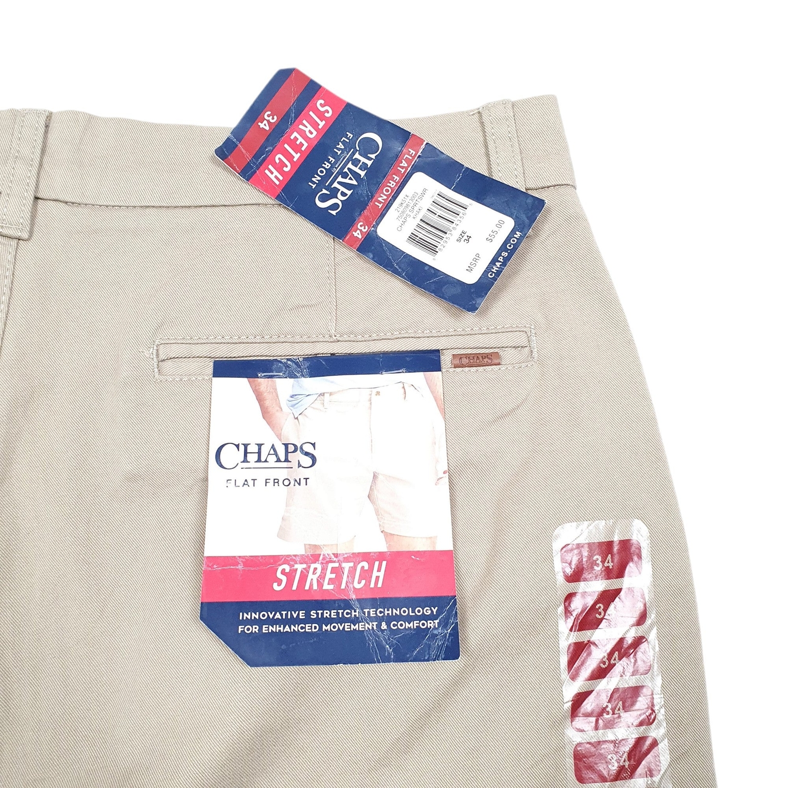 RALPH LAUREN CHAPS Flat Front Stretch Beige Chino Cotton Shorts Mens W34 image 2