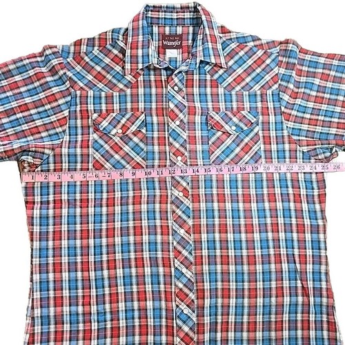 VTG WRANGLER Western Pearl Snap Shirt Mens XL Tall Red White Blue Short Sleeve - Picture 3 of 5